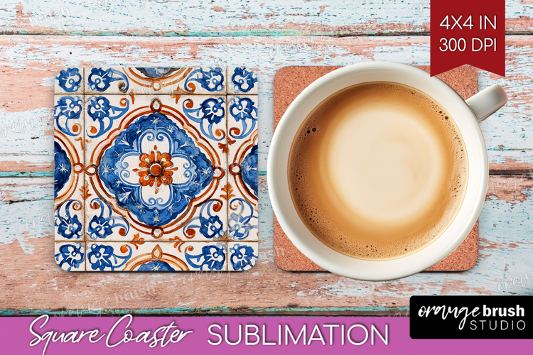Mediterranean Square Coaster - Italian Tile Coaster PNG