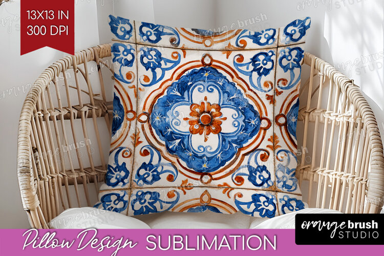 Mediterranean Pillow Sublimation - Italian Tile Pillow Cover example image 1