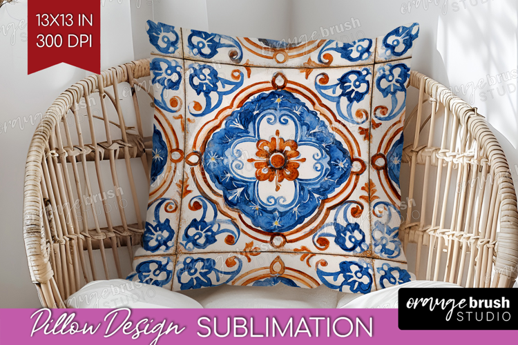Mediterranean Pillow Sublimation - Italian Tile Pillow Cover