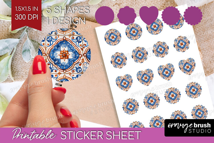 Mediterranean Round Sticker - Italian Tile Printable Sticker example image 1
