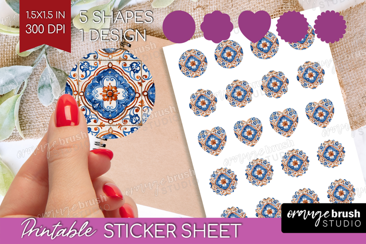 Mediterranean Round Sticker - Italian Tile Printable Sticker