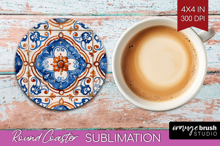 Mediterranean Round Coaster - Italian Tile Coaster PNG