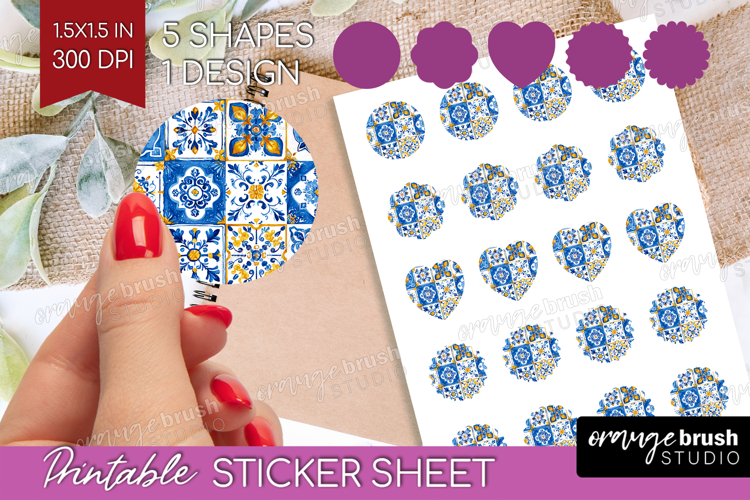 Mediterranean Round Sticker - Italian Tile Printable Sticker