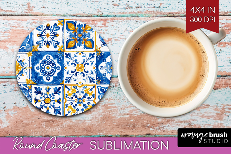 Mediterranean Round Coaster - Italian Tile Coaster PNG