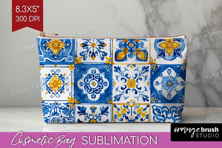 Mediterranean Cosmetic Bag - Italian Tile Makeup Bag PNG
