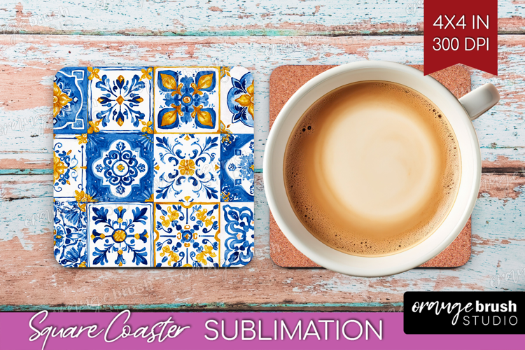 Mediterranean Square Coaster - Italian Tile Coaster PNG