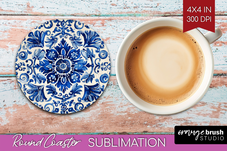 Mediterranean Round Coaster - Italian Tile Coaster PNG