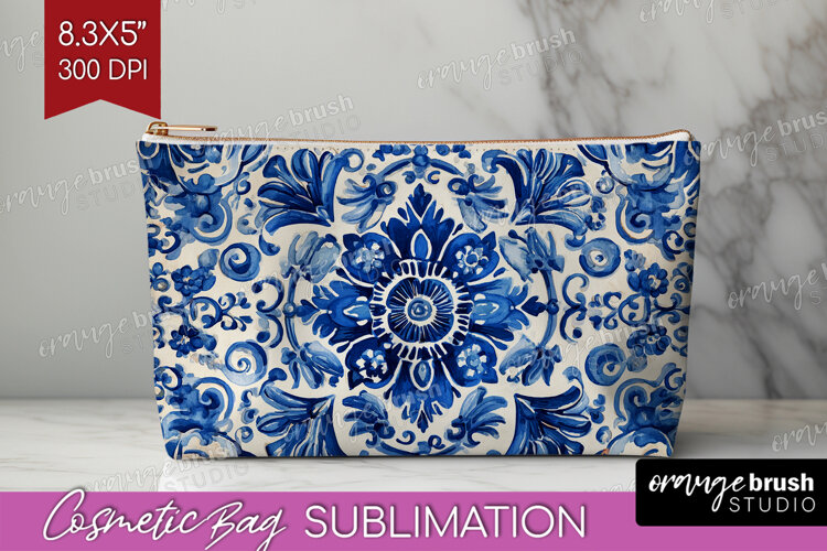 Mediterranean Cosmetic Bag - Italian Tile Makeup Bag PNG example image 1