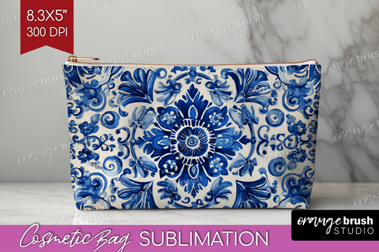Mediterranean Cosmetic Bag - Italian Tile Makeup Bag PNG