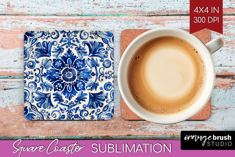 Mediterranean Square Coaster - Italian Tile Coaster PNG