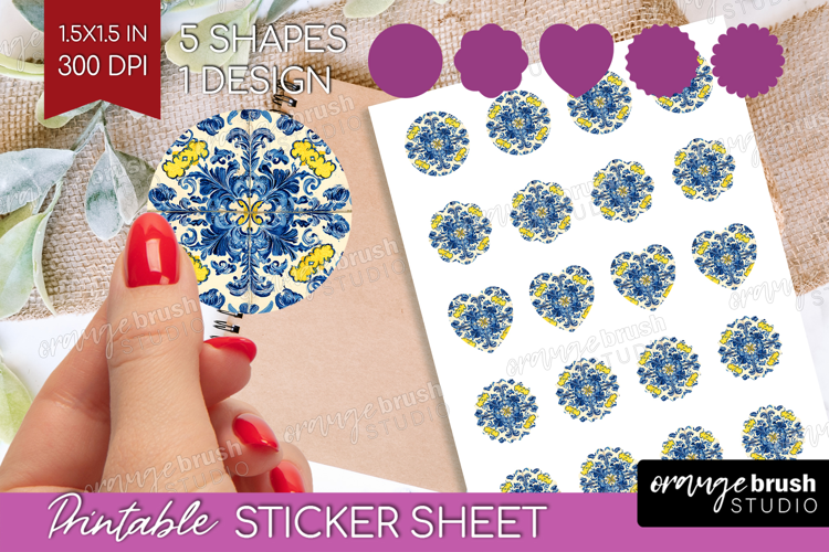 Mediterranean Round Sticker - Italian Tile Printable Sticker