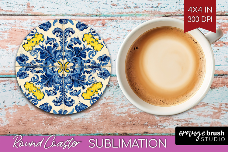 Mediterranean Round Coaster - Italian Tile Coaster PNG