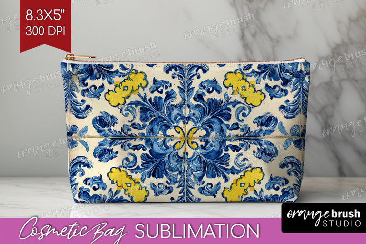 Mediterranean Cosmetic Bag - Italian Tile Makeup Bag PNG