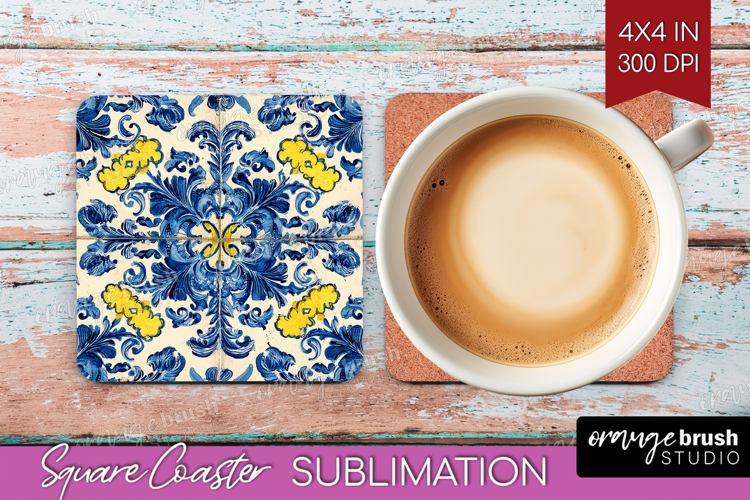 Mediterranean Square Coaster - Italian Tile Coaster PNG