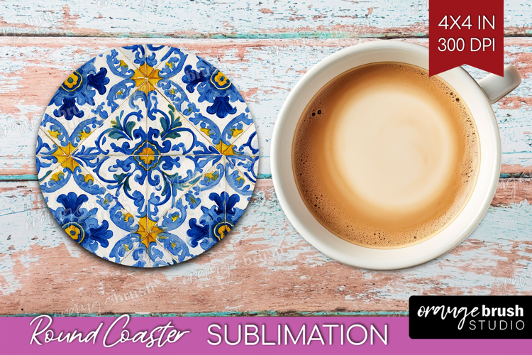 Mediterranean Round Coaster - Italian Tile Coaster PNG