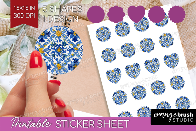 Mediterranean Round Sticker - Italian Tile Printable Sticker