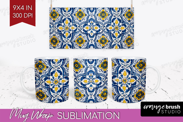 Mediterranean Mug Wrap - Italian Tile Mug PNG Sublimation