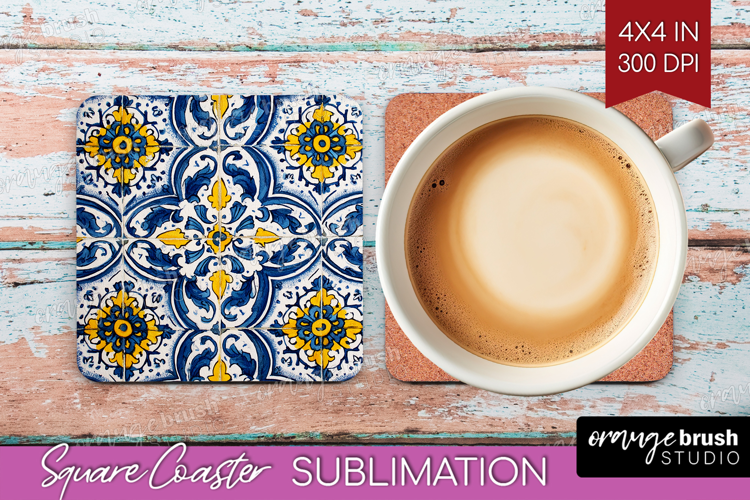 Mediterranean Square Coaster - Italian Tile Coaster PNG