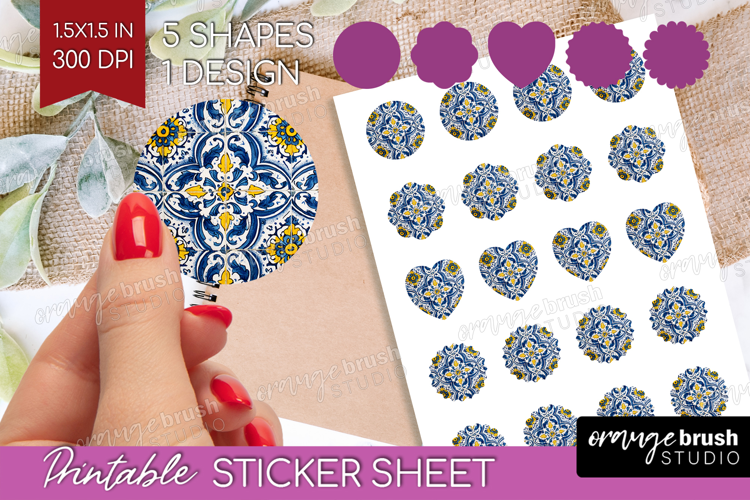 Mediterranean Round Sticker - Italian Tile Printable Sticker