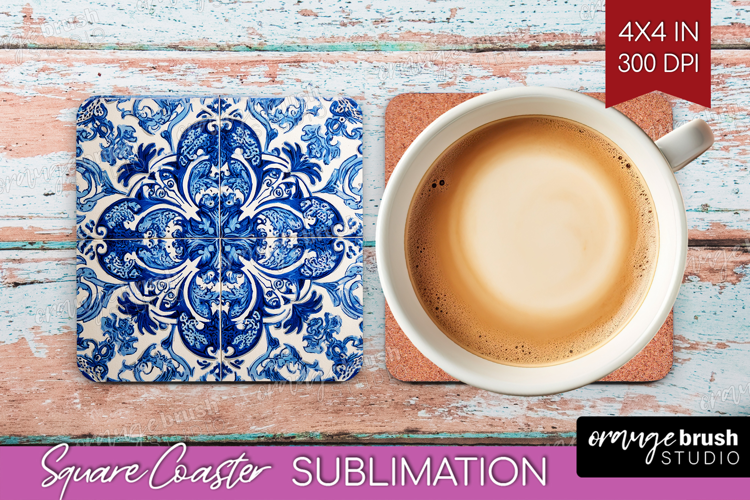 Mediterranean Square Coaster - Italian Tile Coaster PNG