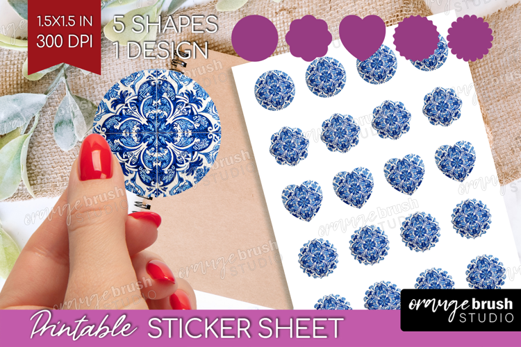 Mediterranean Round Sticker - Italian Tile Printable Sticker