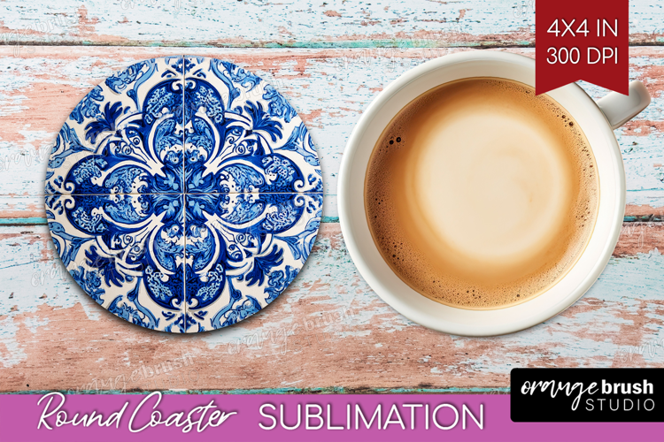 Mediterranean Round Coaster - Italian Tile Coaster PNG