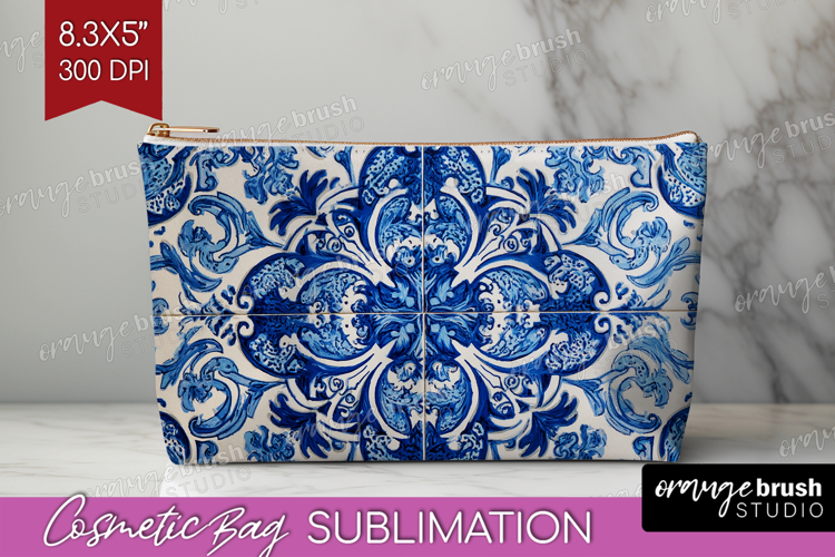 Mediterranean Cosmetic Bag - Italian Tile Makeup Bag PNG