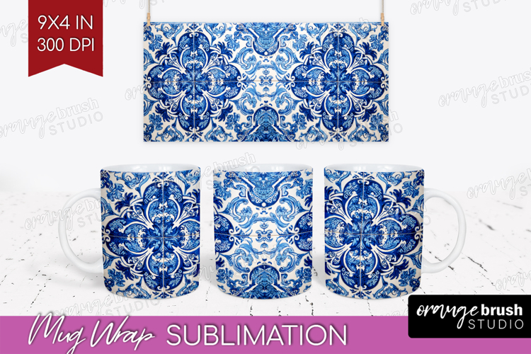 Mediterranean Mug Wrap - Italian Tile Mug PNG Sublimation