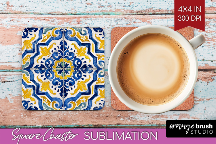 Mediterranean Square Coaster - Italian Tile Coaster PNG