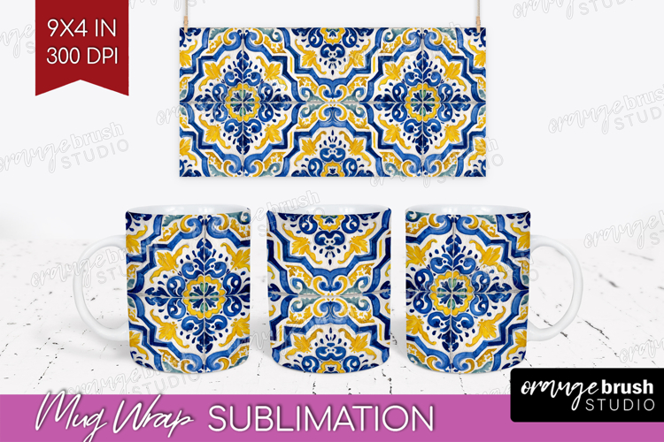 Mediterranean Mug Wrap - Italian Tile Mug PNG Sublimation