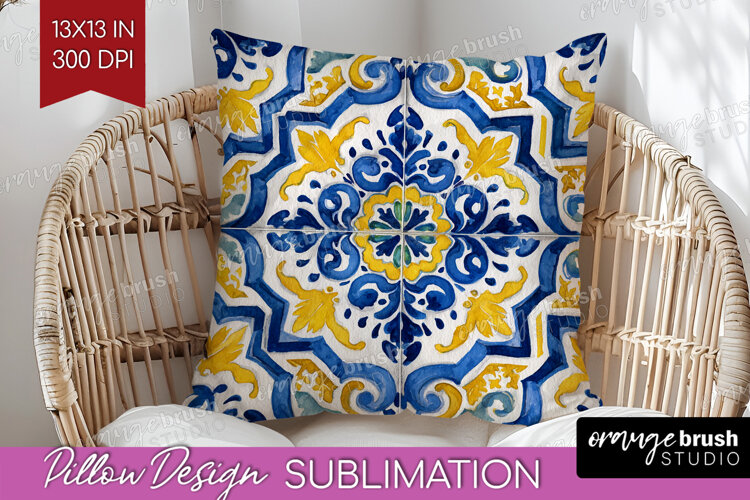 Mediterranean Pillow Sublimation - Italian Tile Pillow Cover example image 1