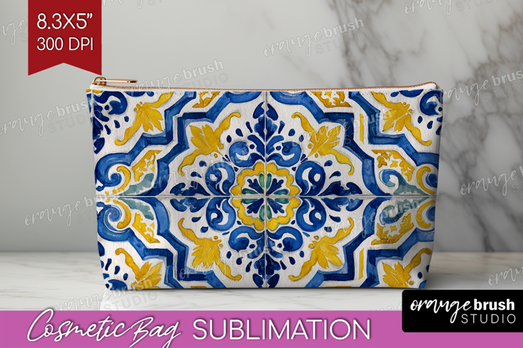 Mediterranean Cosmetic Bag - Italian Tile Makeup Bag PNG