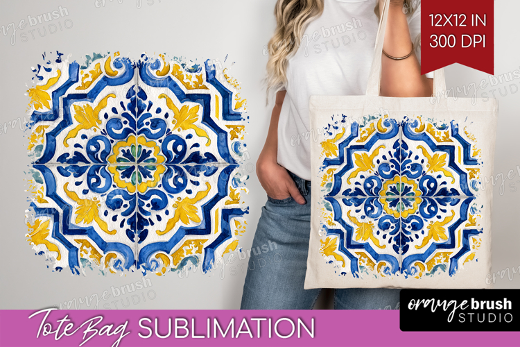 Mediterranean Tote Bag - Italian Tile Tote Bag PNG