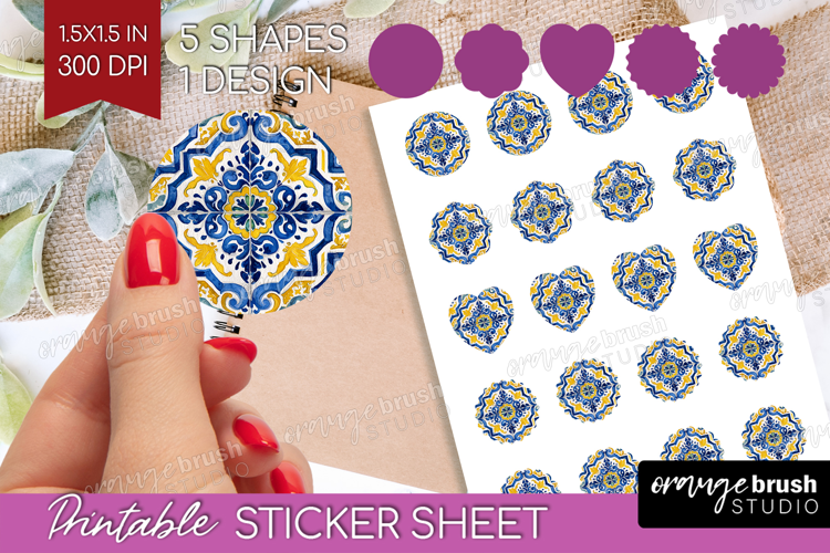 Mediterranean Round Sticker - Italian Tile Printable Sticker