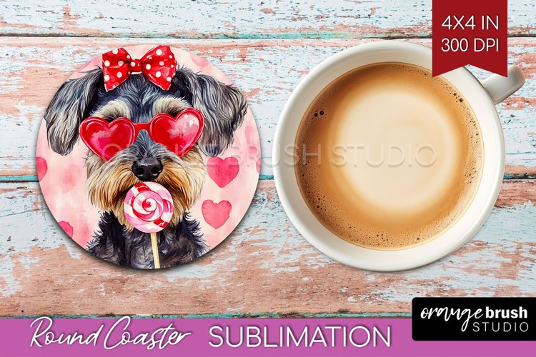Miniature Schnauzer Valentine Round Coaster Valentines Day