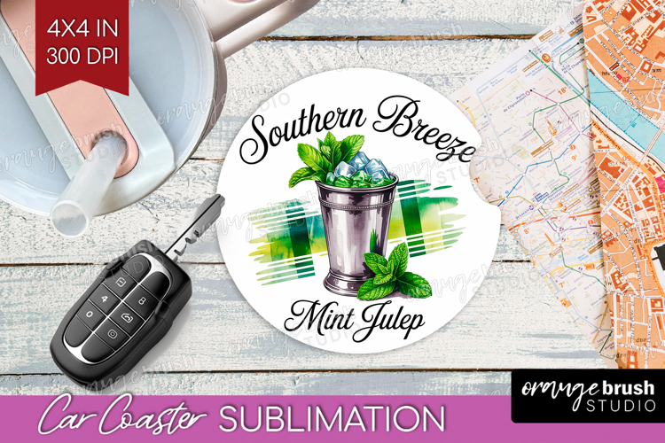 Mint Julep Cocktail Car Coaster Summer Drink Coaster PNG