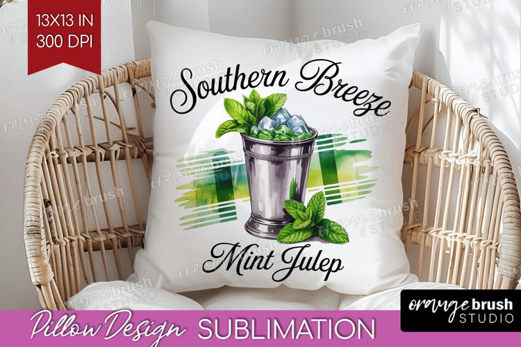 Mint Julep Cocktail Pillow Sublimation Summer Drink Pillow
