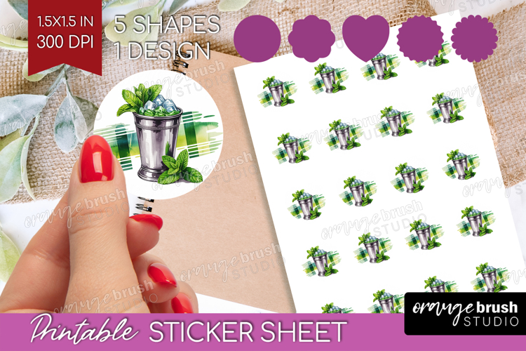 Mint Julep Cocktail Round Sticker Summer Drink Printable