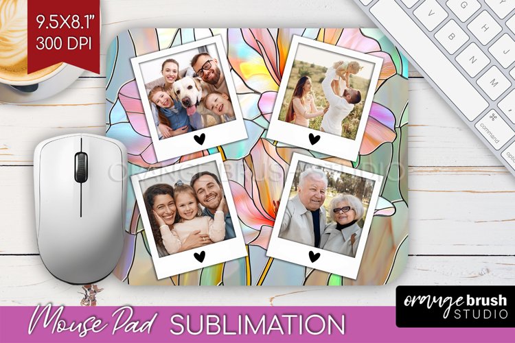 Stained Glass Photo Mouse Pad PNG - Flowers Picture Frame