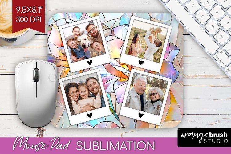 Stained Glass Photo Mouse Pad PNG - Flowers Picture Frame