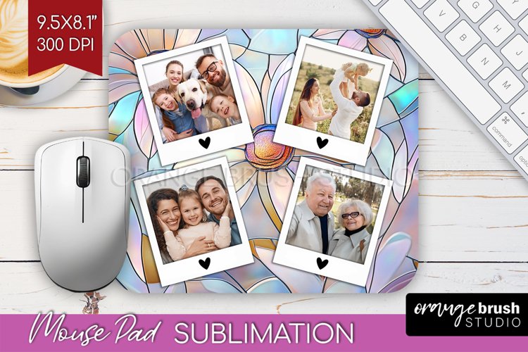 Stained Glass Photo Mouse Pad PNG - Flowers Picture Frame