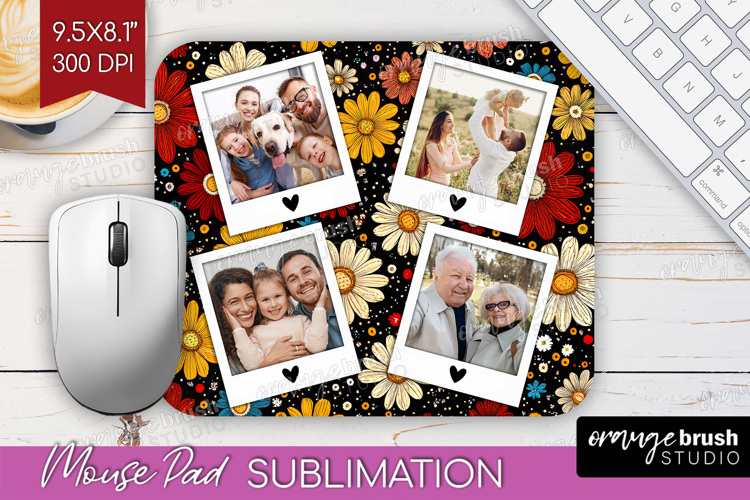 Retro Flowers Photo Mouse Pad PNG - Floral Picture Frame Pad