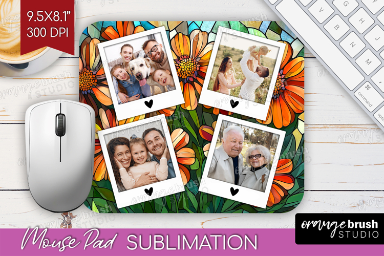 Stained Glass Photo Mouse Pad PNG - Flowers Picture Frame