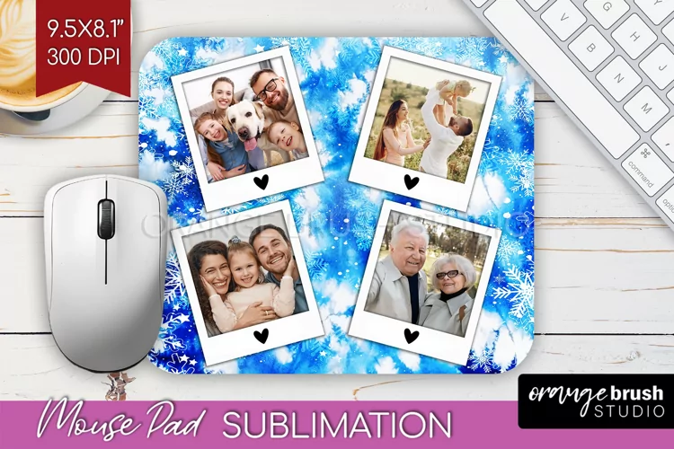 Winter Tie Dye Family Photo Frame Mouse Pad Sublimation
