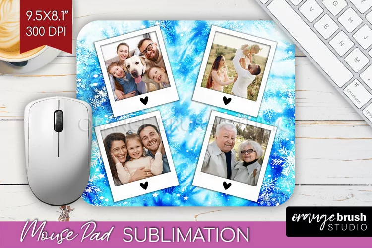 Winter Tie Dye Family Photo Frame Mouse Pad Sublimation