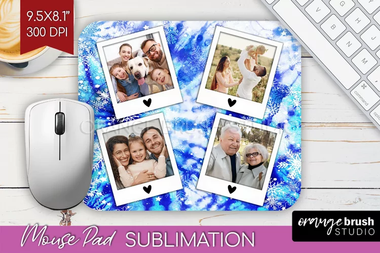 Winter Tie Dye Family Photo Frame Mouse Pad Sublimation