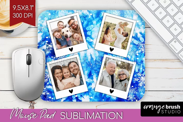 Winter Tie Dye Family Photo Frame Mouse Pad Sublimation