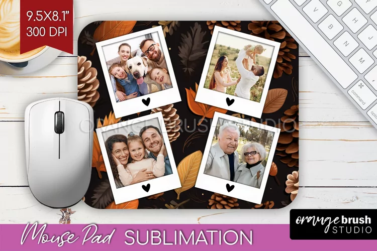 Autumn Photo Frame Mouse Pad Sublimation, Add Your Picture