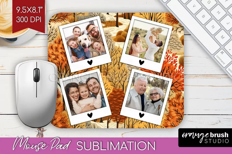 Autumn Photo Frame Mouse Pad Sublimation, Add Your Picture