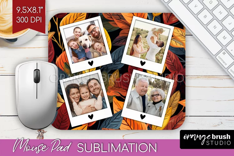 Autumn Photo Frame Mouse Pad Sublimation, Add Your Picture